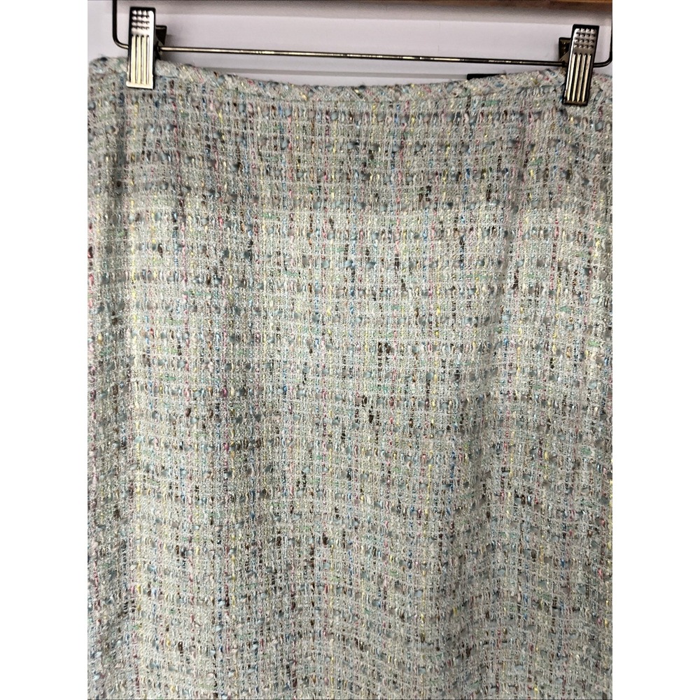 Tahari 2 Pc Boucle Tweed Skirt Suit Set Size 12 Sequin Trim Pastel Career - Picture 7 of 16